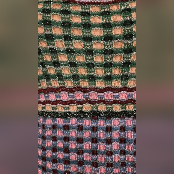 Vintage M MISSONI Sleeveless Silver Thread Detail Pink/green Multi Dress.US 4 - Picture 15 of 16